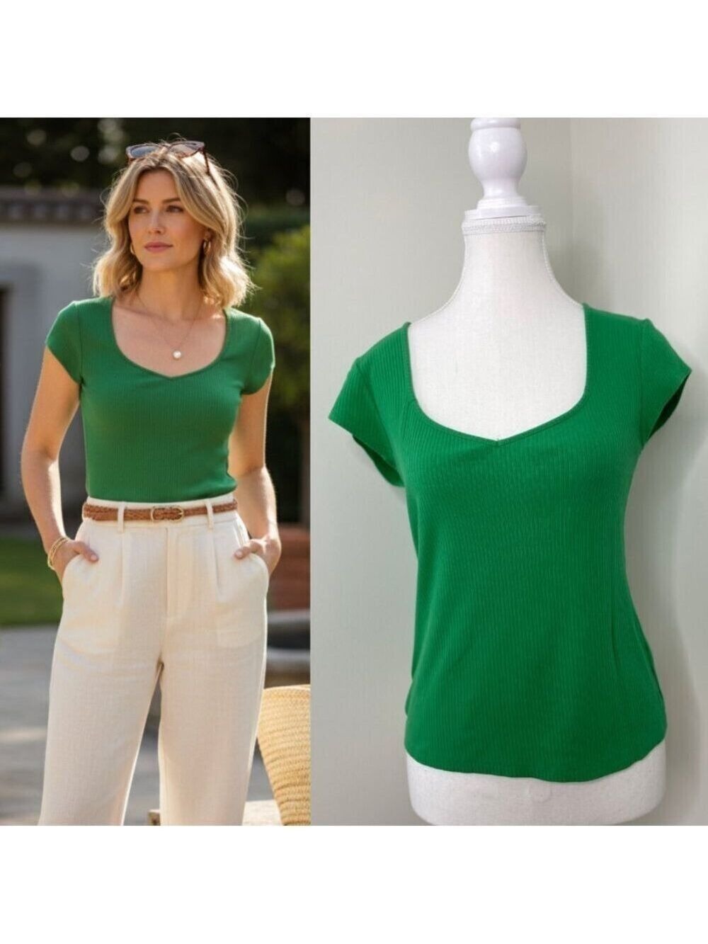🐈Old Navy Sweetheart Neckline Cap Sleeve Tee M